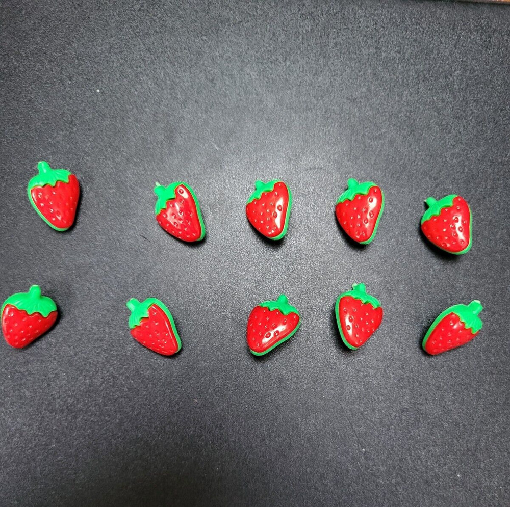 Lot of 10 Plastic Strawberry Buttons Summer Fruit Scrapbook Sewing Craft