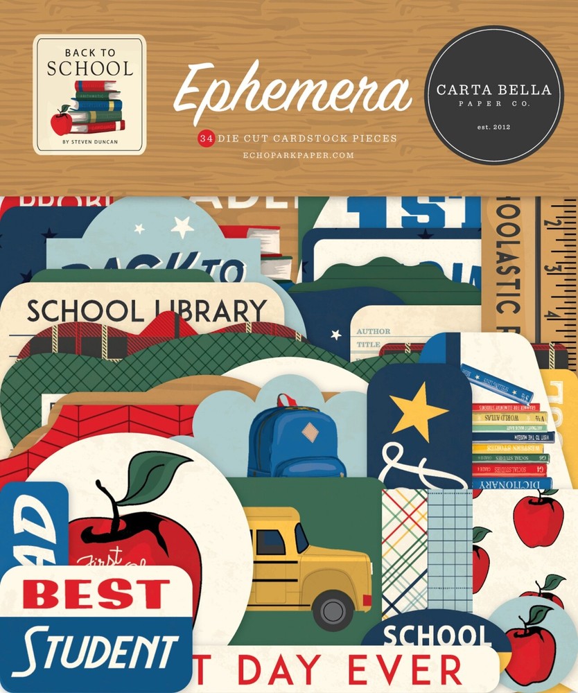 1 Pack Carta Bella Paper BACK TO SCHOOL Ephemera Die Cut Cardstock Pieces