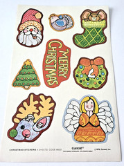 Vintage Sticker Sheet Christmas Current Inc Santa Stocking Angel Wreath Reindeer