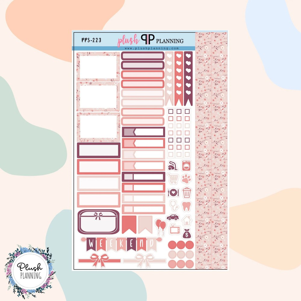 Soft Pink Floral Pattern Planner Stickers Sampler, Winter Pattern, Christmas