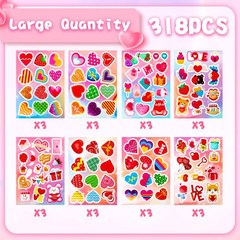 Valentines Stickers, Heart Stickers for Kids, 318 Pcs Self-Adhesive Valentines D