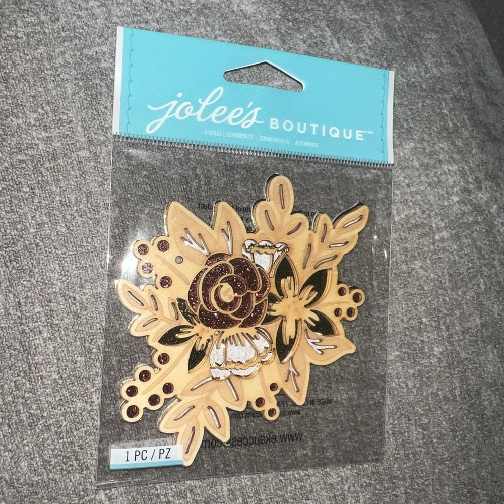 Floral Cluster Wood Flow Glitter Accents Laser Cut Wood Jolee’s 3D Embellishment