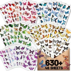 Arme Butterfly Stickers(635 Pcs, 48 Sheets), Flower Stickers for Scrapbooking, J