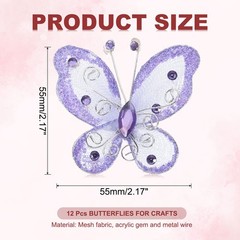 12Pcs Butterflies for Crafts 2.2″ Organza Butterflies, Light Purple
