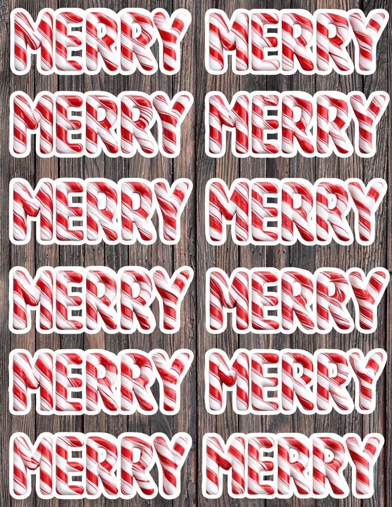 Merry Candy Cane Die Cut Vinyl Stickers Set Scrapbooking Laptop Water Bottle