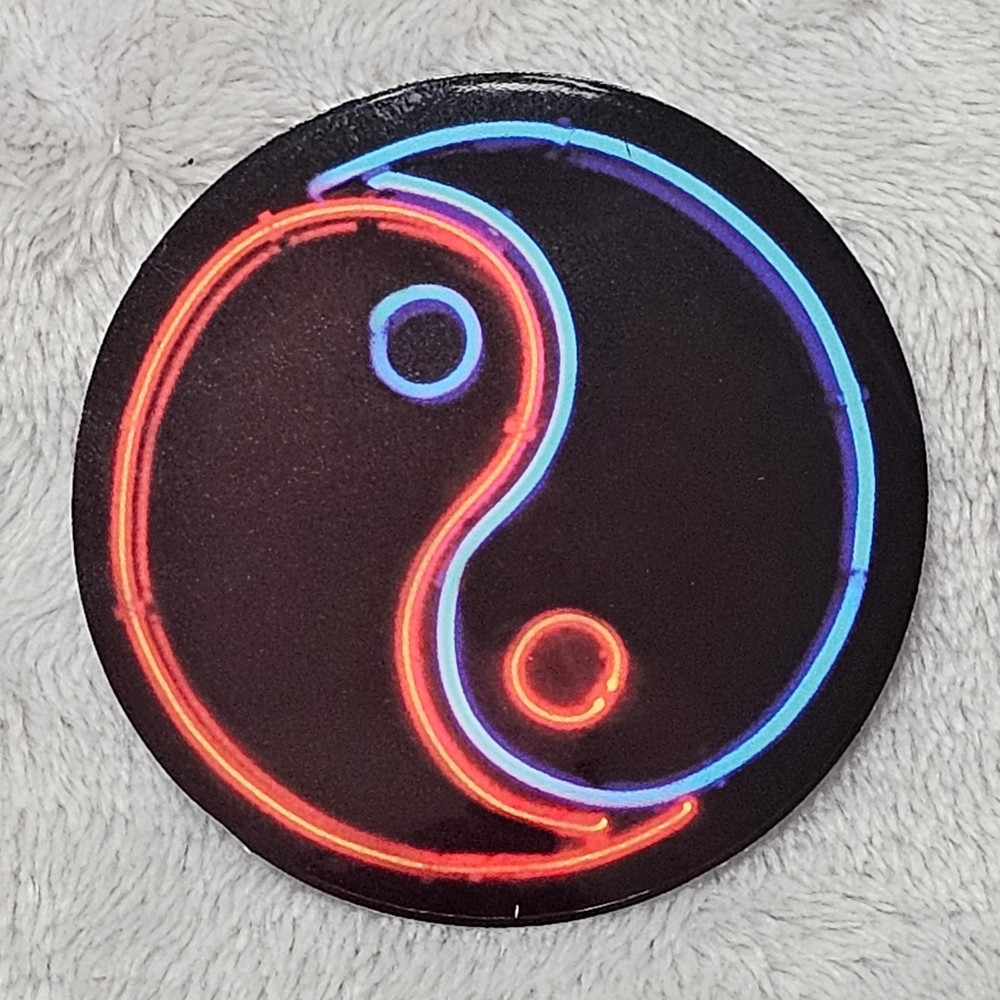 Neon Yin Yang Glowing Sign Round Glossy Vinyl Sticker Decal Black Red Blue