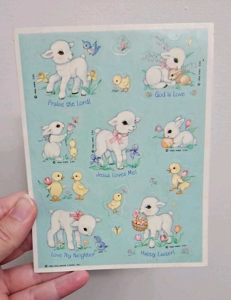 Hallmark Vintage 1985 Stickers 1 Sheet Easter Religious Cute Animals Jesus Faith