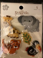 puffies Stickers “Zoo” #6178 (Giraffe, Tiger, Elephant, Toucan, Leaf) New In Pkg