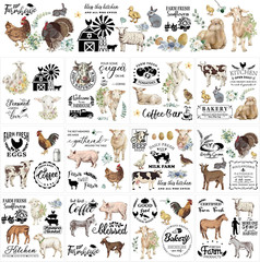 12 Sheet Farmhouse Rub on Transfer for Furniture and Crafts Rustic Animals Lette