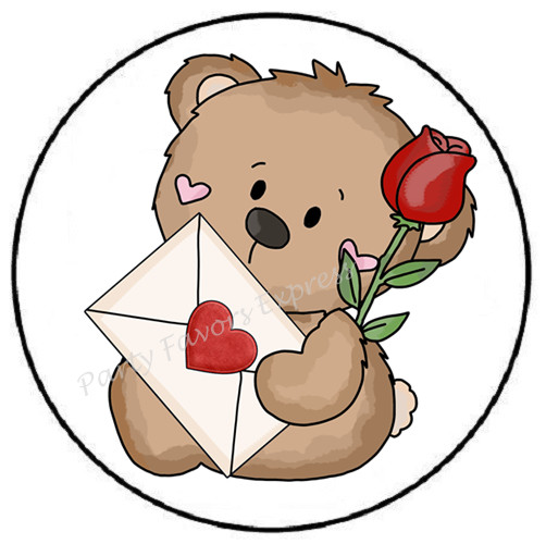 BEAR WITH LOVE LETTER MAIL VALENTINE ENVELOPE SEALS LABELS STICKERS PARTY FAVORS