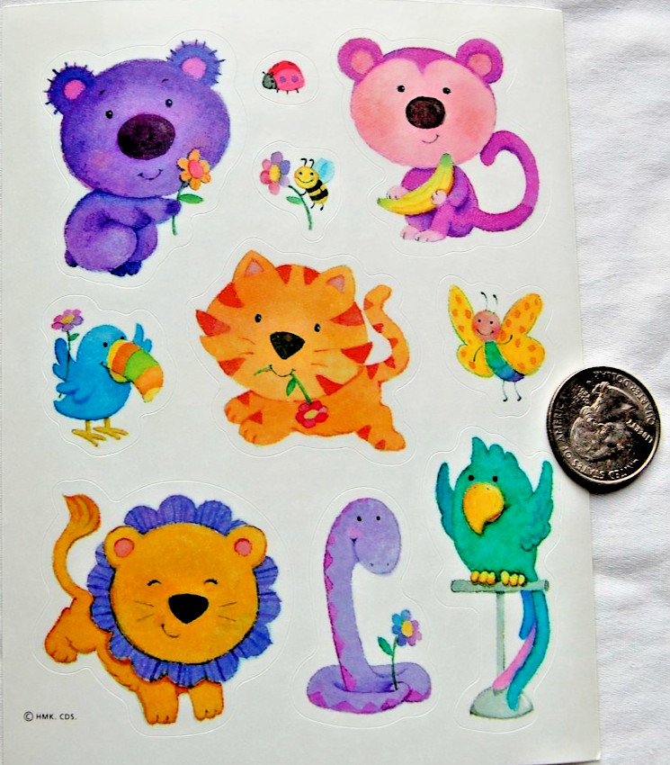 vintage Hallmark Stickers ANIMALS zoo monkey tiger lion snake parrot koala cute