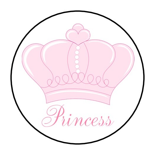30 Princess Envelope Seals Labels Stickers 1.5″ Round Party Favors Pink Crown