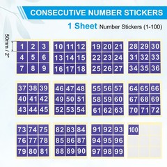 2″ Consecutive Number Stickers, 1 Set Self Adhesive Number Decals, Blue