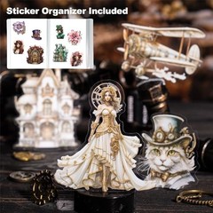 120Pcs Steampunk Stickers for Scrapbooking & Journaling, Ephemera Pack with Orga