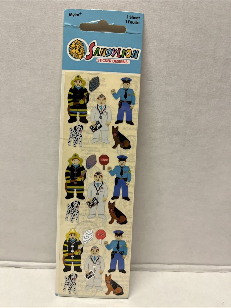 SandyLion Mylar Fireman Police Doctor Dog Vintage Stickers Sealed
