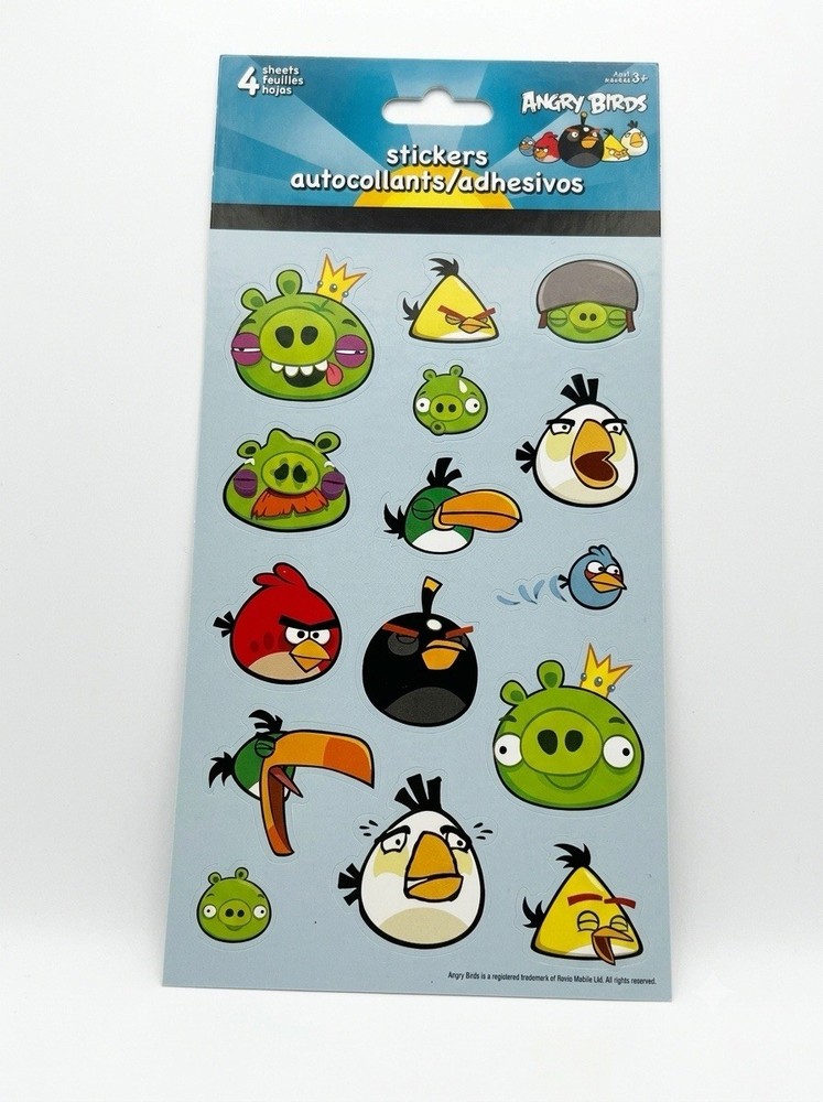 Angry Birds Stickers 4 Sheets NEW Sealed Red Bird Bomb Pigs Party Favors