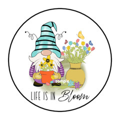 30 GNOME LIFE IS IN BLOOM STICKERS ENVELOPE SEALS LABELS 1.5″ ROUND FLORAL