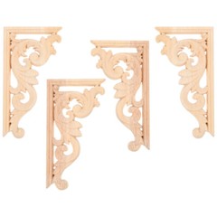 4 PCS Wood Carved Onlays Wooden Corbels Decor for Home Corner Applique