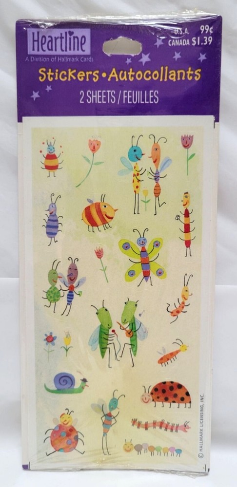 Heartline Hallmark Bug-Themed Stickers 2 Sheets Acid-Free Crafts Scrapbooking