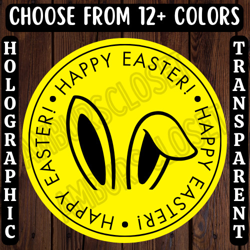 40 HAPPY EASTER STICKERS 2″ LABELS SEALS THANK YOU SCRATCH RESISTANT PARTY BUNNY