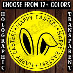 40 HAPPY EASTER STICKERS 2″ LABELS SEALS THANK YOU SCRATCH RESISTANT PARTY BUNNY