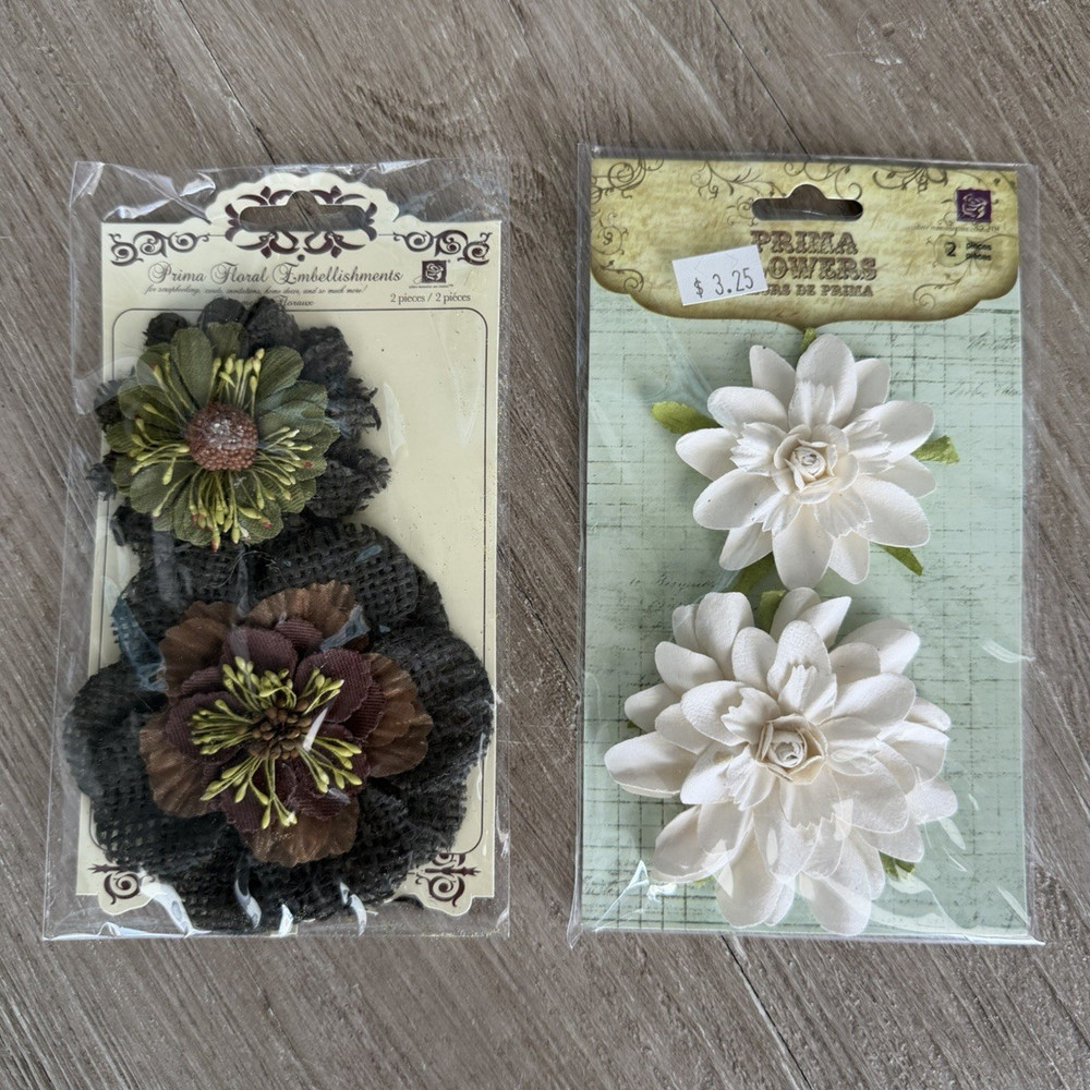 NEW – 25 Lot Prima Flowers Floral Embellishments Scrapbooking Cards Mixed Media