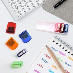 Colorful Self-Inking Motivation School Grading Teacher Stamp Set and Tray (8-…