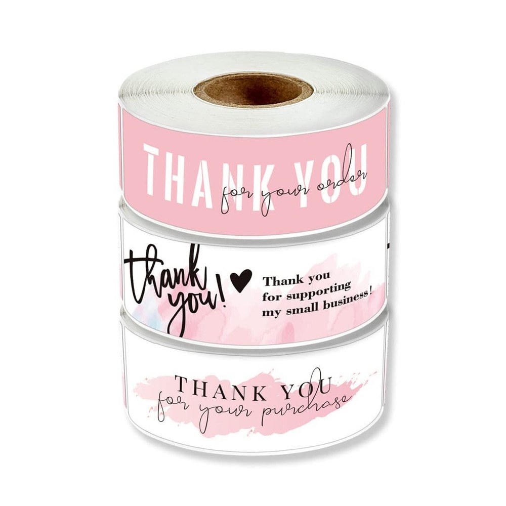 3 Rolls Thank You Stickers 1×3 Inch Sealing Labels for Small Business Packaging