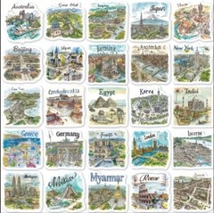 50pcs Hand Drawn Travel Map Stickers- Scrapbook, Journal, DIY Crafts & Cards