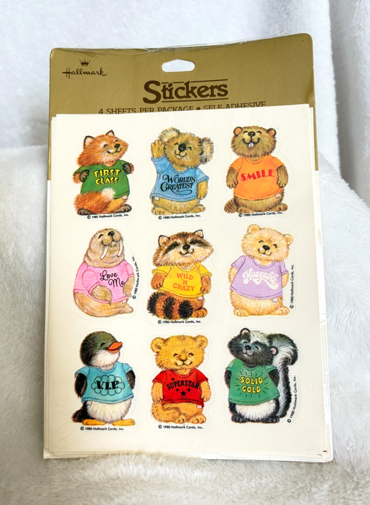 New Sealed 1980 Hallmark Shirt Tales Koala Penguin Walrus Beaver Tiger Stickers