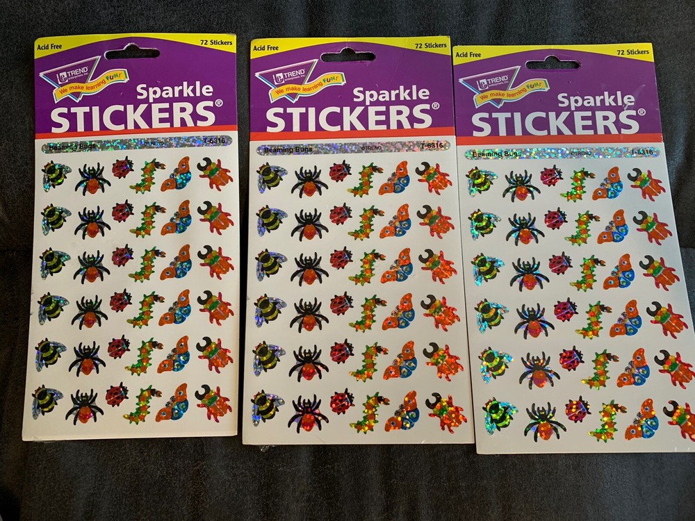 Le Trend Enterprises Sparkle Stickers Beaming Bugs 1999 NOS 3 Packages