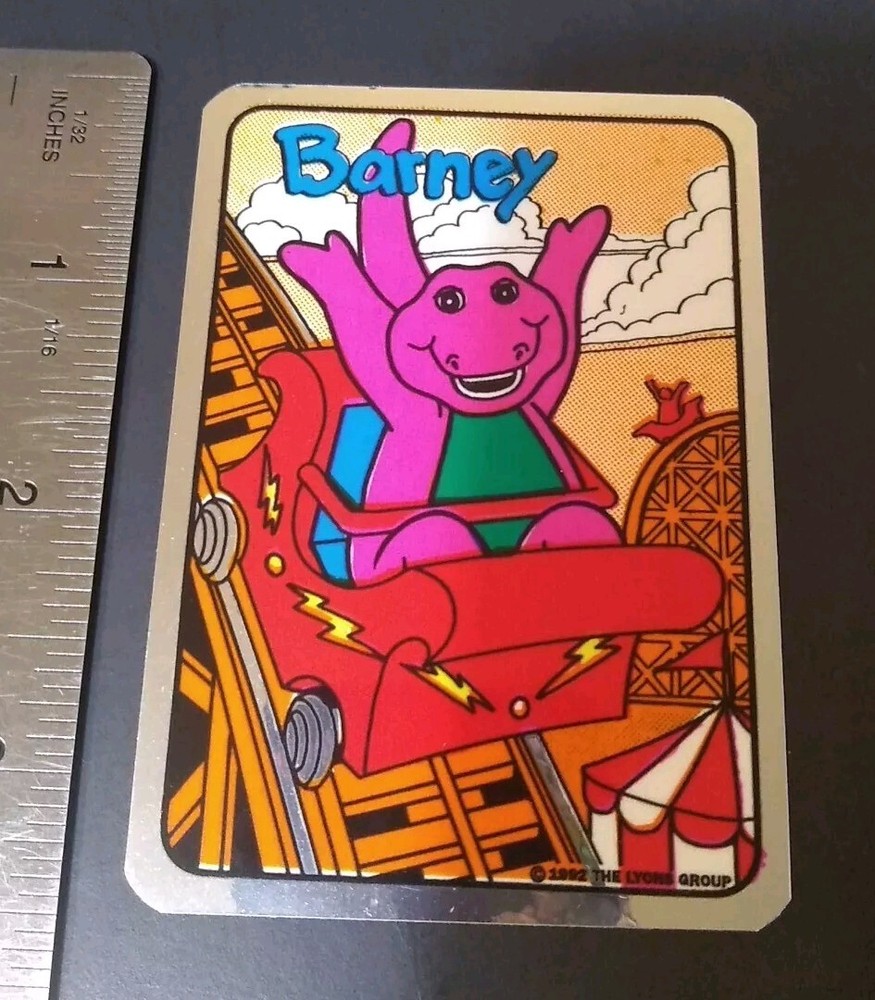 Vintage Stickers Barney Foil Mylar Vending Machine Sticker Dinosaur