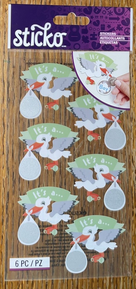 Sticko Its a Gender Reveal Boy Scratch-Off Baby Shower Stork Scrapbook Stickers