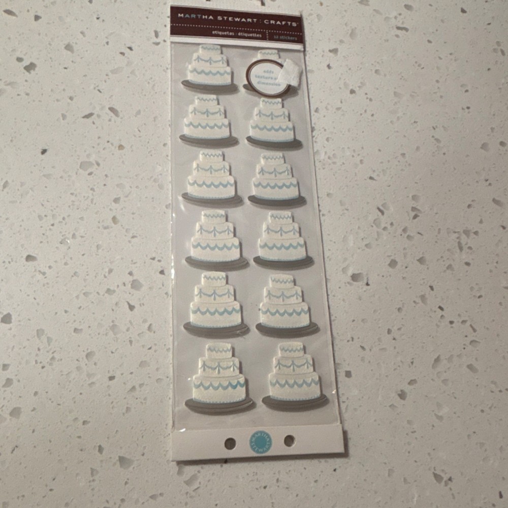 Martha Stewart Crafts Dimensional White Blue Gray Wedding Cake Stickers M921208