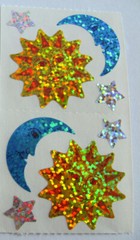 Vtg Hambly Pair of Glittery Sun Moon Sticker Sheet – Celestial Star Glitter
