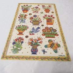Vtg American Greetings Sticker World Birds Folk Art Floral Bouquets Arrangements