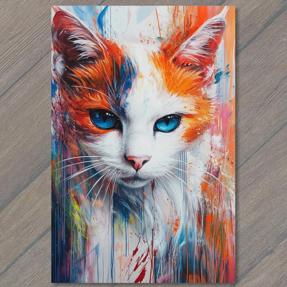 STICKER Colorful Cat Portrait Vibrant Splatter Paint Abstract Style Blue