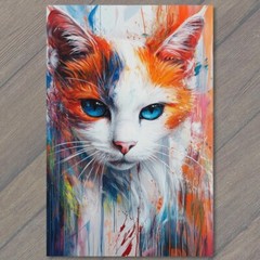STICKER Colorful Cat Portrait Vibrant Splatter Paint Abstract Style Blue