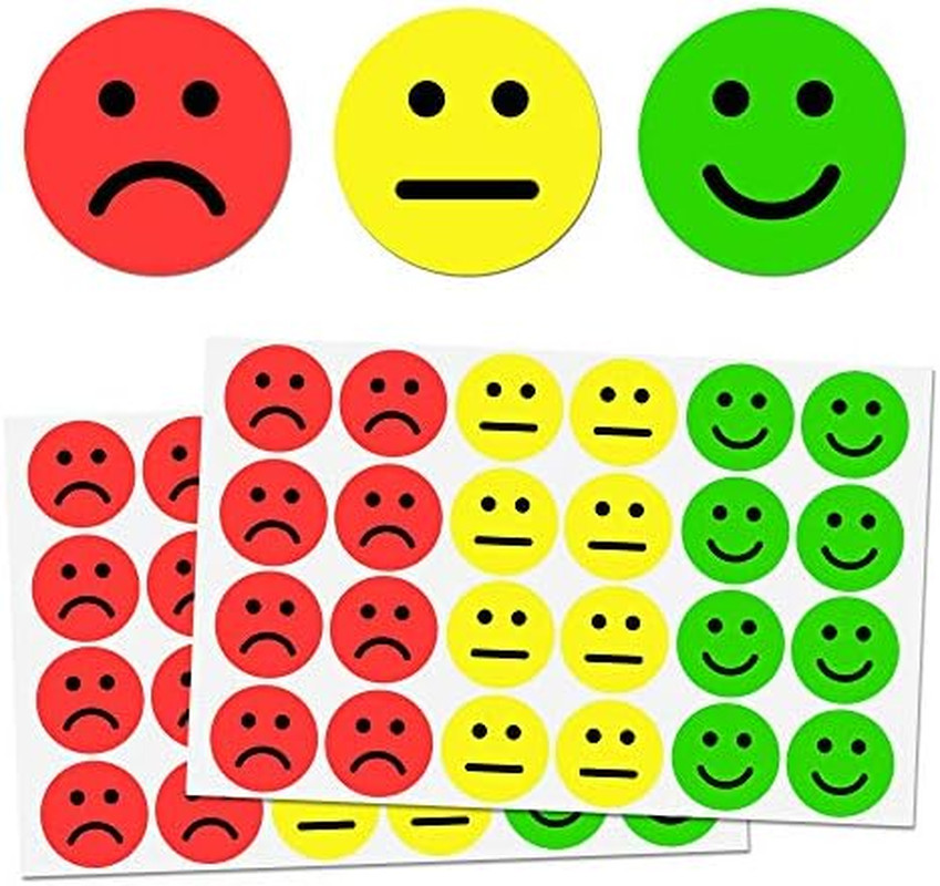 1200 Pieces – 1″ Happy/Sad Smile Face Behavior Emotion Stickers, Red/Yellow/Gree
