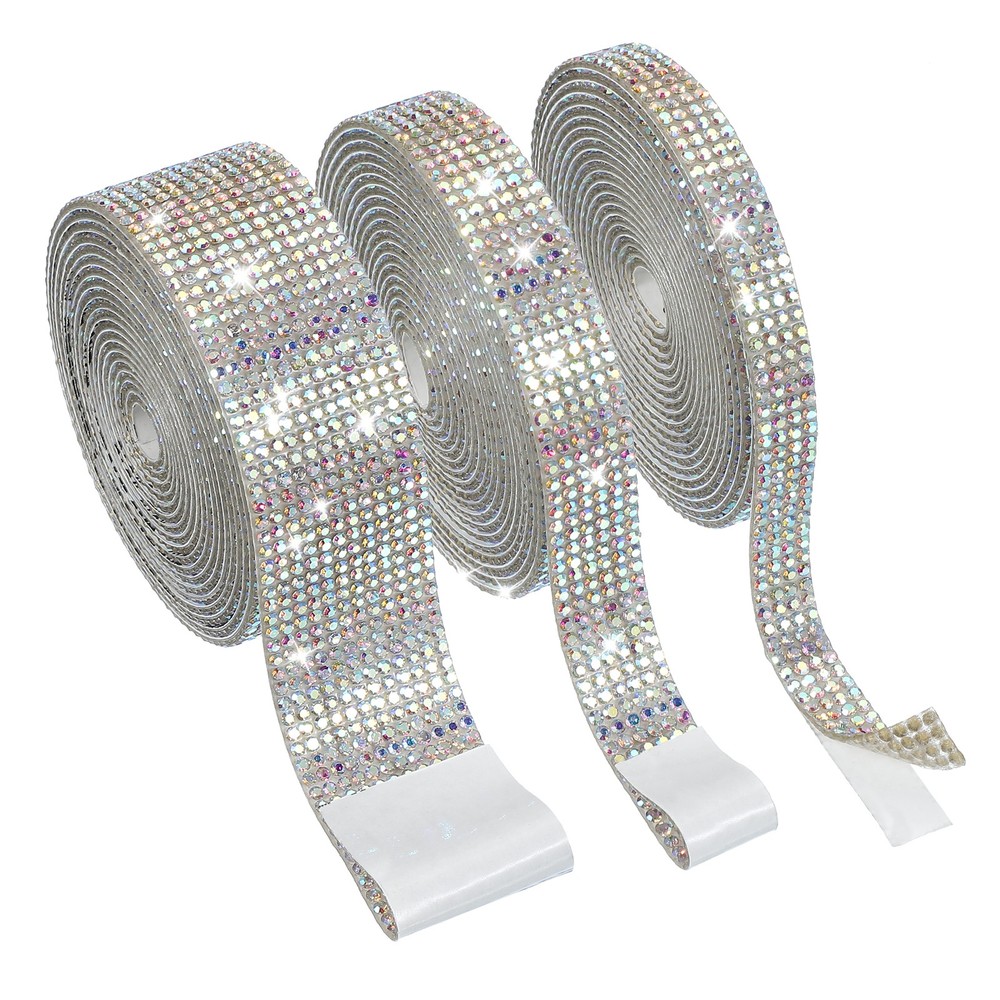 3 Rolls 6.6 Yards 3 size Crystal Rhinestones Ribbon for Crafts AB Color