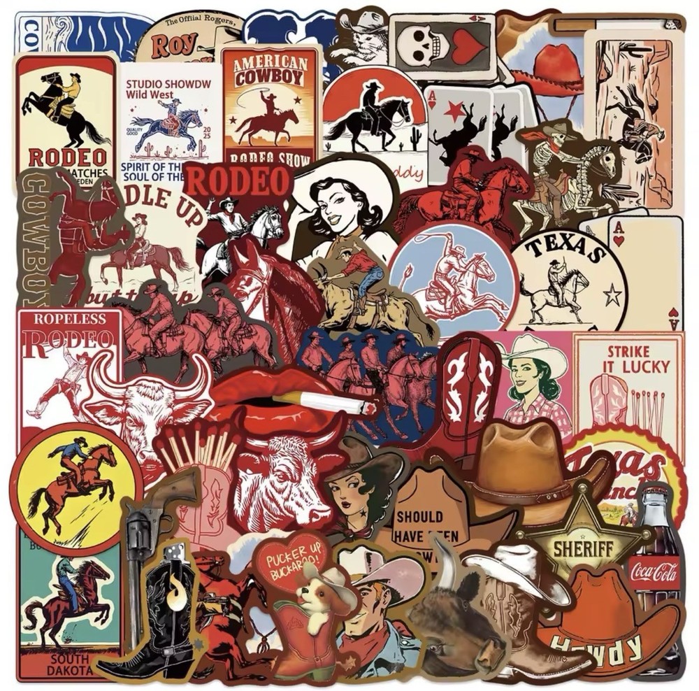 50 PACK COWBOY RODEO Sticker Wild West Cowgirl Gunslinger Outlaw Set Bulk Lot