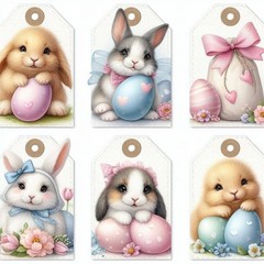Choose ASet Bunny Rabbit Easter Tags Embellishments Junk Journal Scrapbook