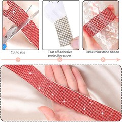 4 Pack Different Width Red 2mm Rhinestone Crystal Diamond DIY Decorative Sticker