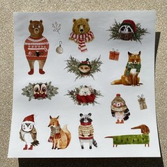 Christmas Animals Stickers One Sheet Fox Owl Raccoon Bear Dog Cat Presents New