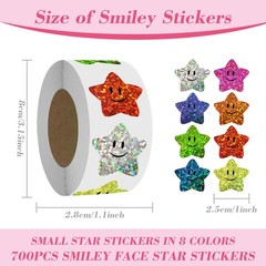 700Pcs Smiley Face Star Stickers for Kids Reward,1inch 8 Colored Sparkly Foil…