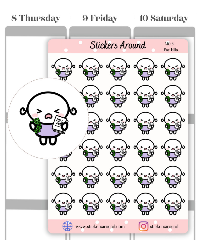 Bill Due Planner Sticker, Pay Bill Sticker, Calendar and Bullet Journal Sticker
