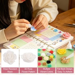 20mm Resin Rose Flatback Charms, 60 Pcs Cabochon Embellishment, White