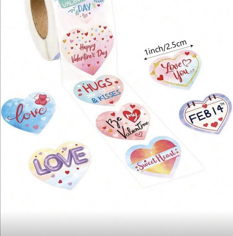 40 PCs Heart Shaped 1” Happy Valentines Day Stickers Envelope Seals 8 Designs