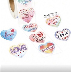 40 PCs Heart Shaped 1” Happy Valentines Day Stickers Envelope Seals 8 Designs
