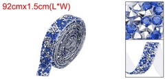 3/5 Inch x 1 Yard Crystal Rhinestone Sticker Ribbon Silver Sapphire Blue